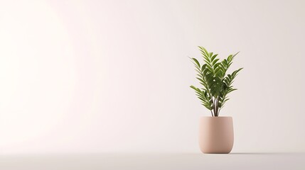 Fototapeta premium A small plant is sitting in a pink pot on a white background