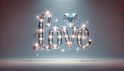 Minimalist illustration of Crystal-encrusted &ldquo;Love&rdquo; text with glowing details, ideal for Valentine&rsquo;s Day marketing, gift promotions, and romantic branding