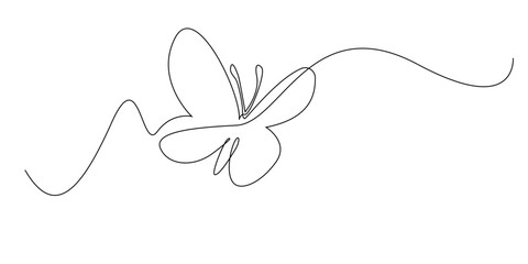 continuous line drawing of butterfly.one line drawing of flying butterfly.single line vector illustration.isolated white background