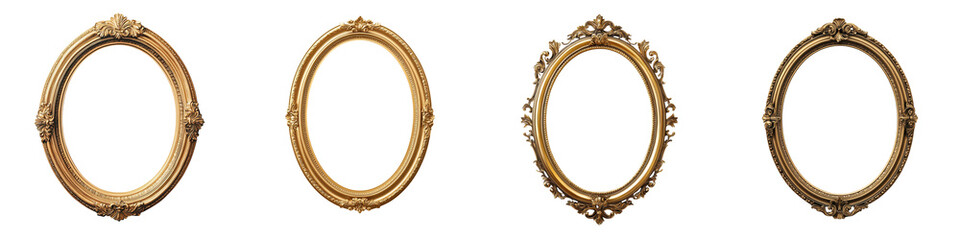 Vintage Decorative Golden Picture Frames Hanging on a Wall   Elegant and Ornate Antique Style Decor for Interior Design