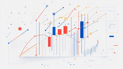 Obraz premium Abstract white background with Colorful charts and graphs with statistics to innovative analyze business potential and forecast future development of companies growth.