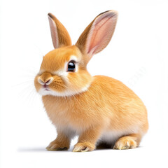 Obraz premium Sweet bunny rabbit, fluffy fur, alert gaze, charming pose, white background. 