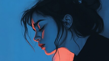 Naklejka premium A portrait of a woman experiencing depression emotions and struggles captured in art