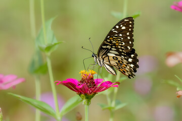 Closeup butterfly on flower (Common tiger butterfly)