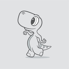 Vector template of walking cartoon little dinosaur characters. On a gray background.