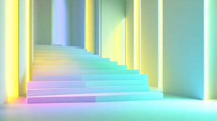 Fototapeta premium Pastel Staircase Ascending in a Luminous Room