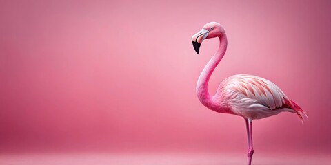 Pink Flamingo in Studio with Pink Background, water bird, nature in studio ,  water bird