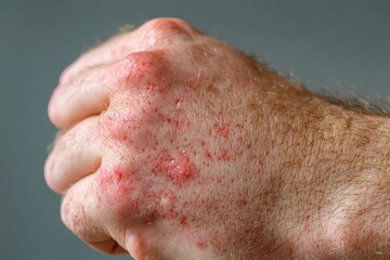 Fototapeta premium Closeup view of a mans hand with a skin rash