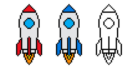 Rocket icon pixel art vintage illustration
