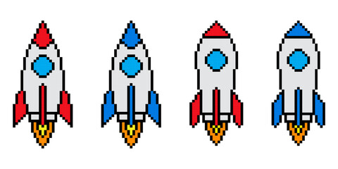 Rocket icon pixel art vintage illustration