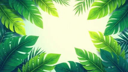 Lush Tropical Foliage Frame  Vibrant Green Leaves Create a Natural Border for Your Designs and Projects