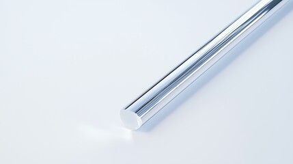 A long, thin, silver object is shown on a white background