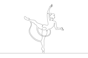 Young dancer ballerina in a costume, stands on pointe shoes. Chef cook in uniform.One continuous drawing line  logo single hand drawn art doodle isolated minimal illustration.