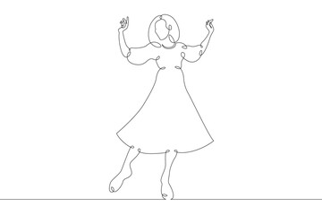 Young dancer ballerina in a costume, stands on pointe shoes. Chef cook in uniform.One continuous drawing line  logo single hand drawn art doodle isolated minimal illustration.