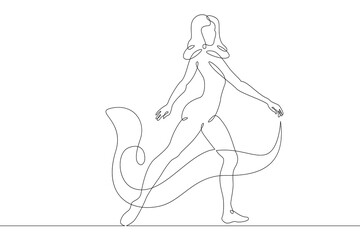 Young dancer ballerina in a costume, stands on pointe shoes. Chef cook in uniform.One continuous drawing line  logo single hand drawn art doodle isolated minimal illustration.