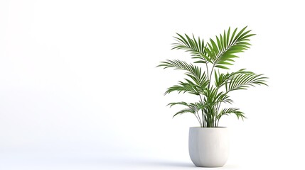 A white plant in a white pot sits on a white background