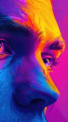 A Close-up Shot of a Vibrant abstract portraits of people in a modern digital style