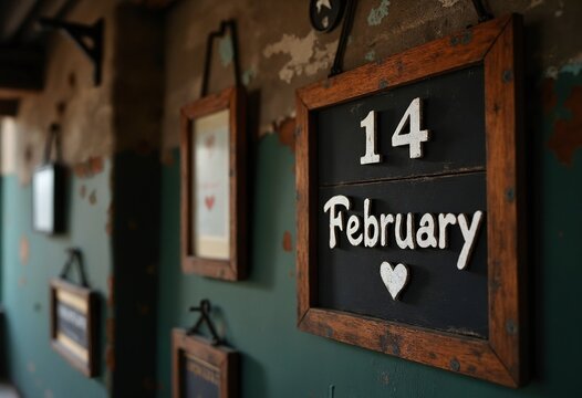 Wooden sign hanging on the wall of a pub or bar with white text that reads 14 February