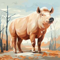 Obraz premium A Light-Palette Flat Style Boar Icon with Playful Character