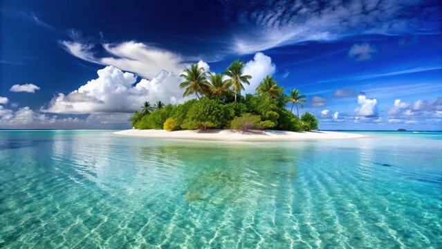 Tropical Island with White Sand Beach and Crystal Clear Lagoon, paradise found
