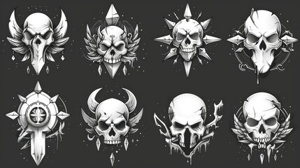 Fototapeta premium A collection of skull-themed designs with various artistic styles and elements.