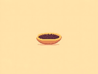 Minimalist Pixel Art Bowl with Dark Filling Set Against a Soft Yellow Background for Creative, Playful, or Whimsical Design Projects