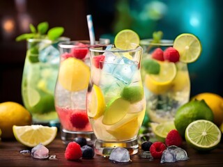 Fototapeta premium photo fresh fruit juice in the glass on fruit background
