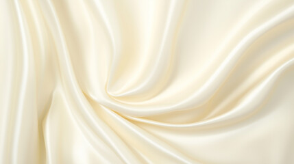 Fototapeta premium Creamy Silk Drape: A luxurious, creamy white silk fabric flows and drapes in a captivating display of soft, flowing curves, creating a smooth and elegant backdrop for your design projects. 