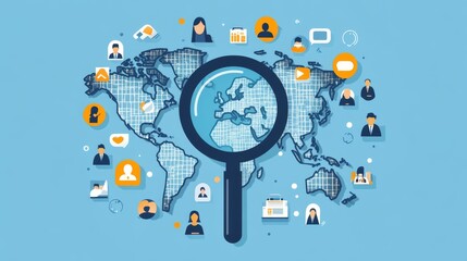 Obraz premium A flat illustration of icon map in abstract map with magnifying 