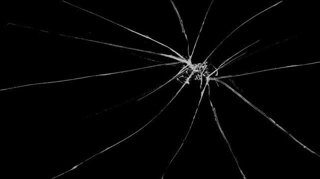 Abstract cracked screen effect with intricate jagged fractures and a clean dark background for cinematic use