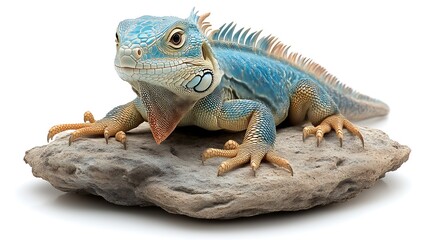 Obraz premium Azure Iguana: Serene Reptile on Grey Rock, Vibrant Tropical Still Life
