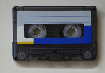 transparent Audio cassette tape, side A, isolated on white background. made in Japan. isolated on white background.