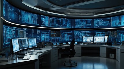 Futuristic Control Room with Immersive Data Displays