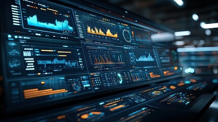 Obraz premium Futuristic Data Visualization Dashboard on a Large Computer Screen