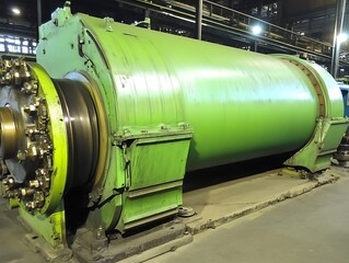 Green industrial motor, factory, machinery, maintenance