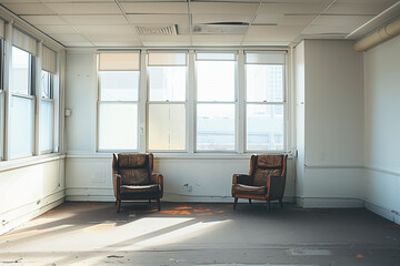 Two Vintage Chairs in Bright Empty Room.