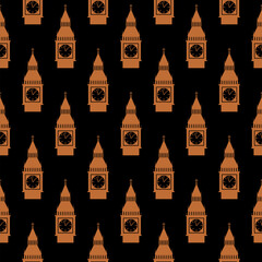 Big Ben London, England icon pattern seamless isolated on black background