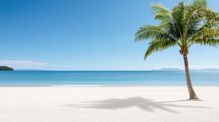 serene beach scene featuring palm tree and clear blue waters