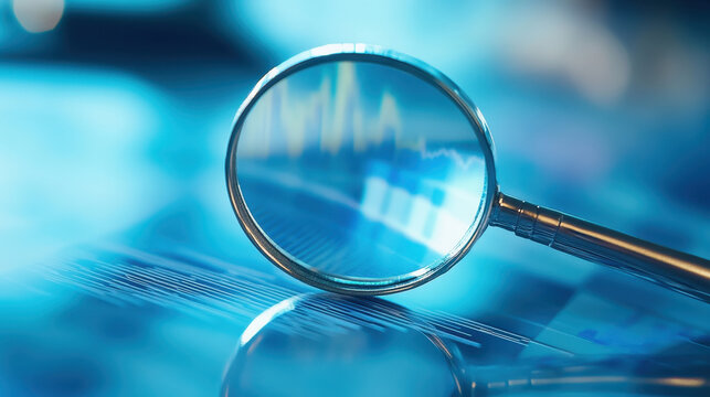A magnifying glass over financial charts and graphs, symbolizing close attention to detail in business analysis