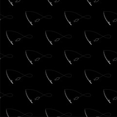 Fishing rod icon isolated seamless pattern on black background