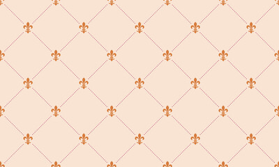 Naklejka premium Elegant fleur-de-lis pattern on a soft beige background. Perfect for wedding invitations, website backgrounds, or textile designs. Subtle, sophisticated, and versatile.
