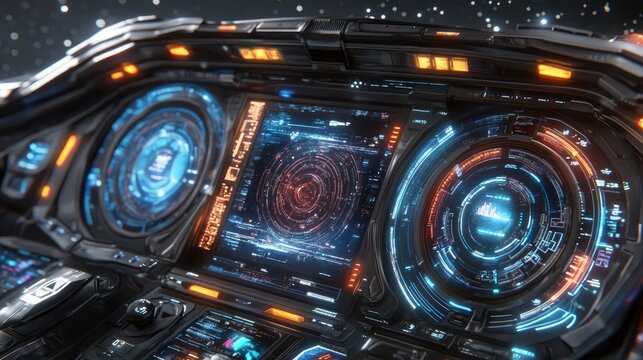 Futuristic Spaceship Cockpit with Glowing Interface