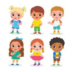 Group of multiracial children. Happy children with different expressions and gesture. Happy kids collection.