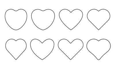 Hearts outline set isolated on a white background. Editable stroke, line  thickness can be changed. Linear icon of heart shape, template for design.
