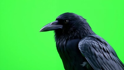 Fototapeta premium Close-up of a Black Crow on Green Screen Background