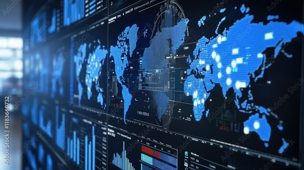 Poster global network data visualization on digital display