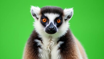 Obraz premium Close-up Portrait of a Ring-Tailed Lemur against a Green Background