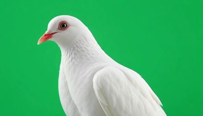 Obraz premium Closeup of a White Dove Against a Green Background