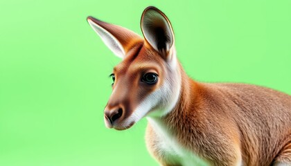 Closeup Portrait of an Adorable Red Kangaroo Joey Against a Green Background