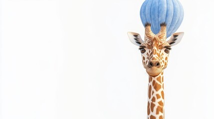 Obraz premium A giraffe with a blue hat on its head
